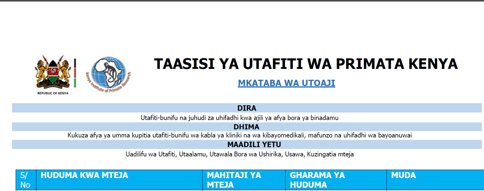 Service Charter - Swahili Preview